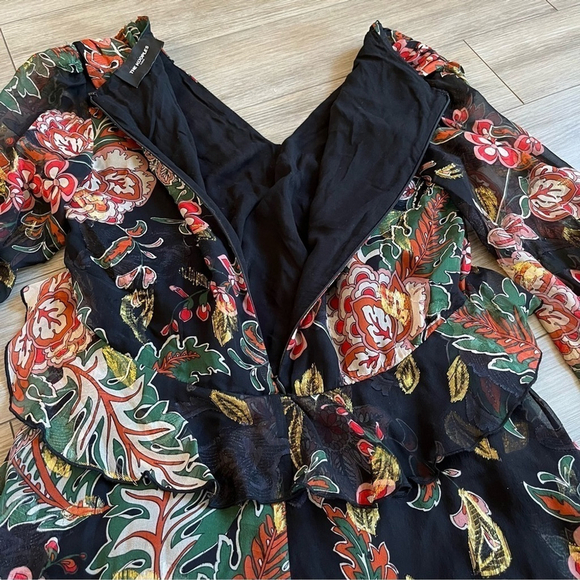 The Kooples Bollywood Silk Floral Mini Dress Black Multicolor Boho Party Sz 1, S - Picture 10 of 16